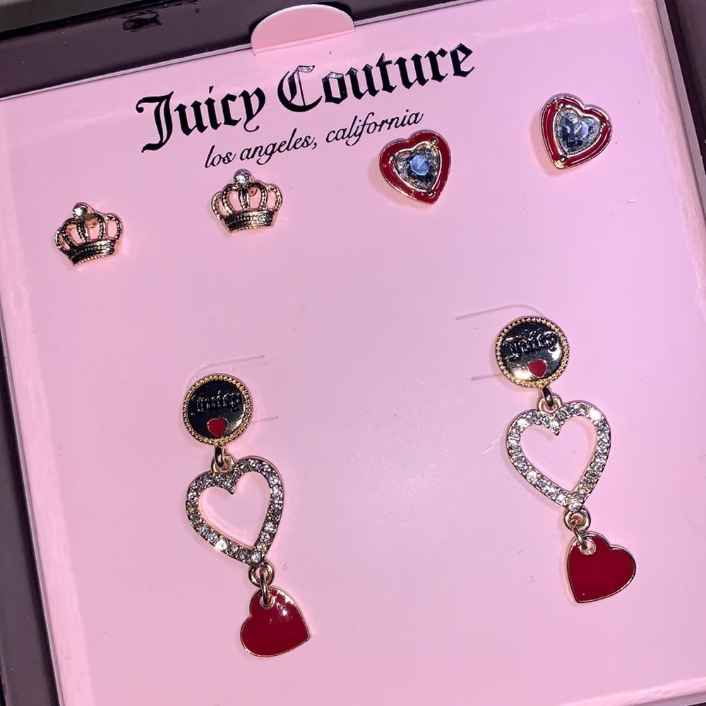 JUICY COUTURE 3 Pairs of Earrings - Crown, Hearts and dangle
